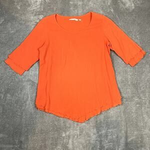 Soft Surroundings Tunic Top Womens M Orange Ruffle Hem Boho Lagenlook Minimalist